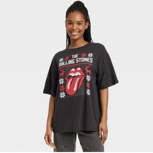 Rolling Stones Women's Distressed Tongue Logo T-Shirt - Light Graphite, Small